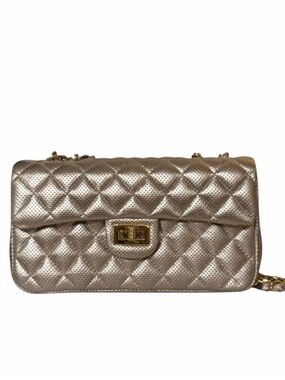 Ashneil Metallic Champagne Gold Quilted Perforated Flap Leather Shoulder Bag